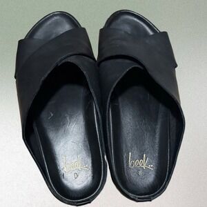 BEek Black Leather Crisscross Slide Sandals Women Size 8